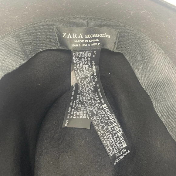 Zara Hat Wool Fedora‎ Hat with Crystals Rhinestones Wide Brim Black Size Small